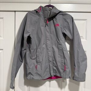 The North Face Gray Rain Jacket with Pink Accents
